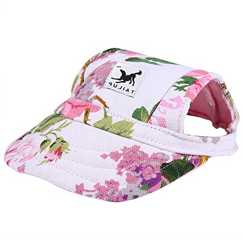 Cade Dog Hat -Flower Pattern Nylon Baseball Cap/ Dog Hats / Visor Cap with Ear Holes for Small Dogs (Floral Print) - Thumbnail 2