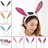 Sequins Bunny Ears Headband, Pack of 6 Hairbands in Assorted Colors for Party Decoration Accessories Party Favors ,Costplay, Birthdays, Halloween, Baby Showers, Everyday Wear,Fits Adults and Children