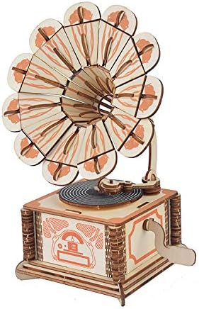 Newsight 3D Wooden Puzzle Craft Toy,Woodencraft Assemble Kits Laser Cutting Wooden Puzzle Fun DIY Educational Assembled Toy for Adults and Kids (Phonograph)