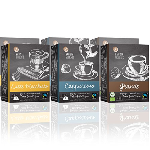 Barista Moments 6er Box Kaffeekapseln - 96 Dolce Gusto®* kompatible Kapseln in 3 erlesenen Sorten: Grande (Bio…