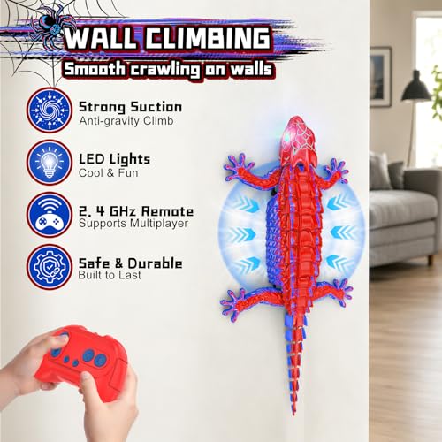 Loueouv RC Wall Climbing Gecko, Rechargeable Remote Control Robot for Kids | 360° Rotating RC Stunt Car with Light, Wall Crawler Lizard Toys for 3-12 Year Old Boys Girls Kids Toys
