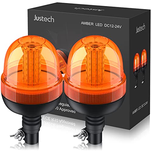Rundumleuchte 60LED Warnleuchten Justech 2x Rundumkennleuchte LED Amber 12V/24V Blinkleuchte Staubdicht mit 3 Beleuchtungsmodi Rotating Flash Beacon F