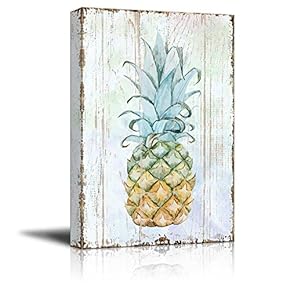 Canvas Wall Art - Pineapple on Wood Style Background - Giclee Print Gallery Wrap Modern Home Art | Ready to Hang - 12x18 inches