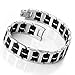 INBLUE Men's Stainless Steel Rubber Bracelet Link Wrist Silver Tone Black Rectangular