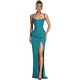 PSAISY Women's Satin Prom Dresses with Slit 2026 Mermaid Corset Long Spaghetti Straps Cocktail Evening Party Dress