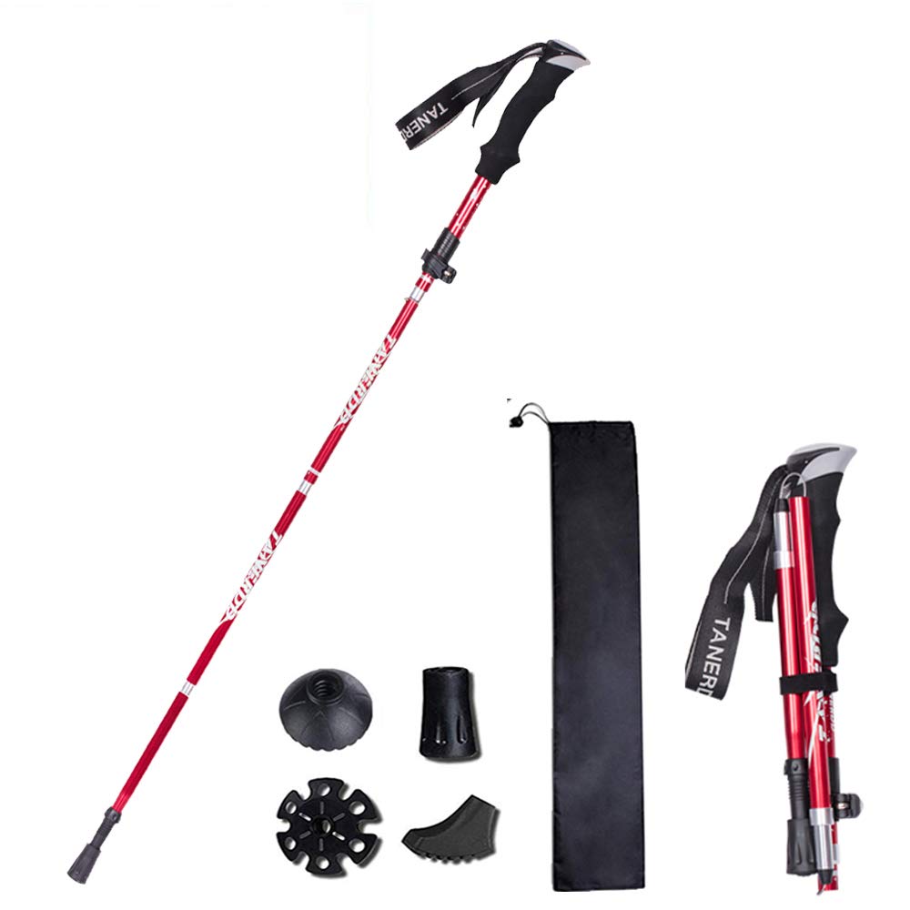 XDSP Trekking Poles, Ultralight Hiking/Walking/Trekking, Antishock and Quick Lock System, Adjustable Wrist Straps, Ergonomic Grip for Hiking/Walking/Traveling/Backpacking (red) 1PCS
