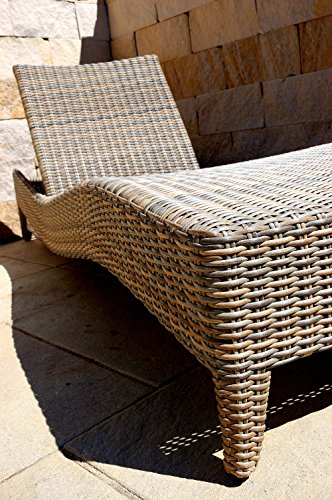 Ragnarök-Möbeldesign PolyRattan Sonnenliege DEUTSCHE Marke - EIGENE Produktion - 8 Jahre GARANTIE auf UV-Beständigkeit Tisch Glasplatte Belastbar 180Kg Natur-Farben Gartenmöbel – Bild 4