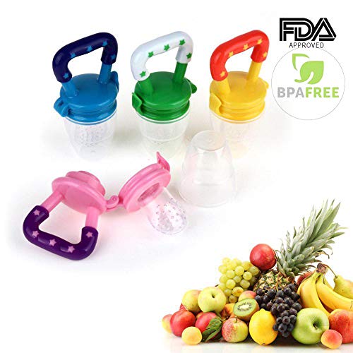 2 Pack Fresh Food & Fruit Feeding Pacifier - Silicone Teething Pacifiers | Great Baby Nibbler Food Feeder Teether | Baby Feeding Teething Toys Set for Toddlers & Kids (Medium, Pink/Yellow) - Thumbnail 3