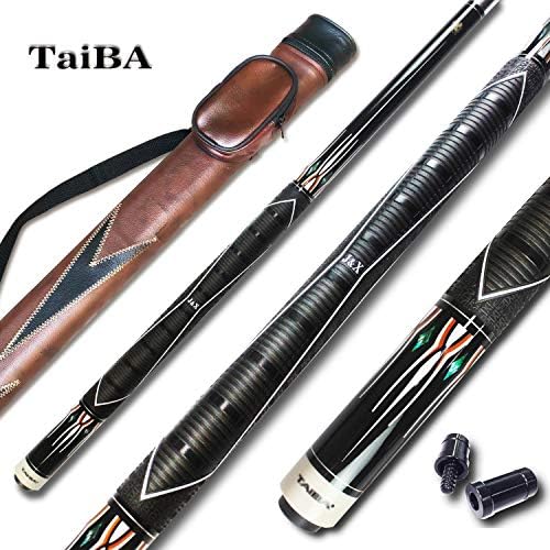 Tai BA cues 2-Piece Pool Stick with 1x1 Case, PU Rubber Grip, 13mm Multilayer Leather Tip, 58", Hardwood Canadian Maple Professional Billiard Pool Cue Stick 19-21 Oz