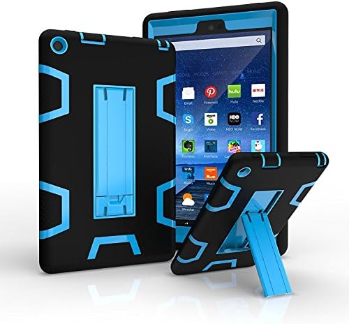 Jautenier Case for Amazon Fire HD 8 (2016 6th Generation), Kids Shock Proof High Impact Hybrid Drop Proof Armor Defender Protection Cover Built With Stand for All-New Fire HD 8 Tablet (Black/Blue)