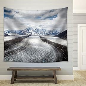 Snow Covered Mountains Under Cloudy Sky - Fabric Wall Tapestry Home Decor - 51x60 inches