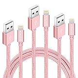 QSStech iphone Charger 3PCS 3FT 6FT 10FT Nylon Braided Lightning USB Cable Cord Charger Compatible with iPhone 7 7 Plus 6 6s 6 plus, iPhone 5 5s,iPad, iPod (Rose)