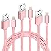 QSSTECH iphone Charger 3PCS 3FT 6FT 10FT Nylon Braided Lightning USB Cable Cord Charger Compatible with iPhone X iPhone 8 8 Plus 7 7 Plus 6 6s 6 Plus, iPhone 5 5s,iPad, iPod (Rose)