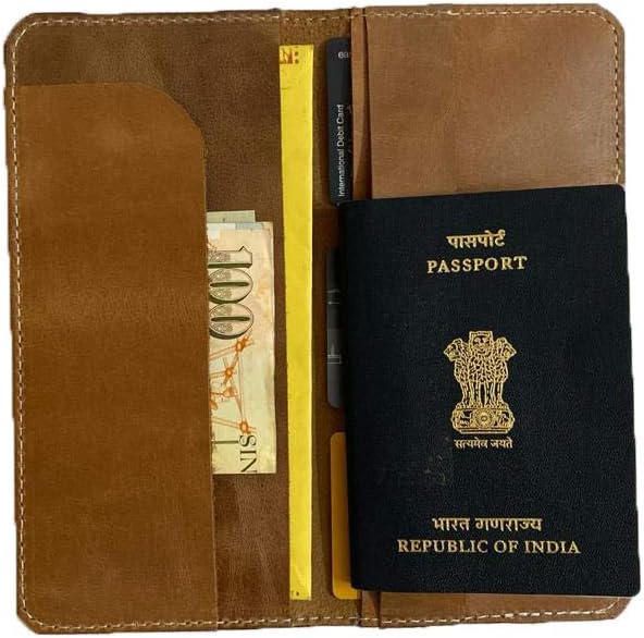 iblunt Genuine Cowhide Leather Tall Passport Holder Travel Wallet Cover Long Document Vaccination Certificate Pass Credit Card Purse Case Money Banknote Boarding Pass Cover 20.32 cm x 10.16 cm Tan - Image 3