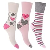 Womens/Ladies Cotton Rich Patterned Casual Socks with Non Elastic Tops (Pack of 3)