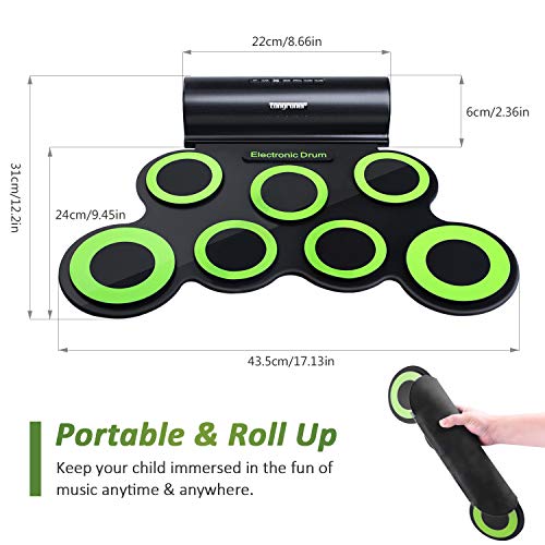 Electronic Drum Set, Longruner Foldable Roll Up Drum Kit with 7 Drum Practise Pads, 2 Foot Drum Pedals, 2 Drum Sticks, Headphone Jack, Best Birthday Christmas Gift for Kids Children Starters