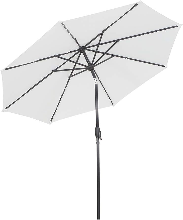 Ainfox 9ft Solar Patio Umbrella with LED Light, Steel Umbrella Ribs Waterproof Prevent Bask in for Garden, Indoor, Outdoor Use Without Base