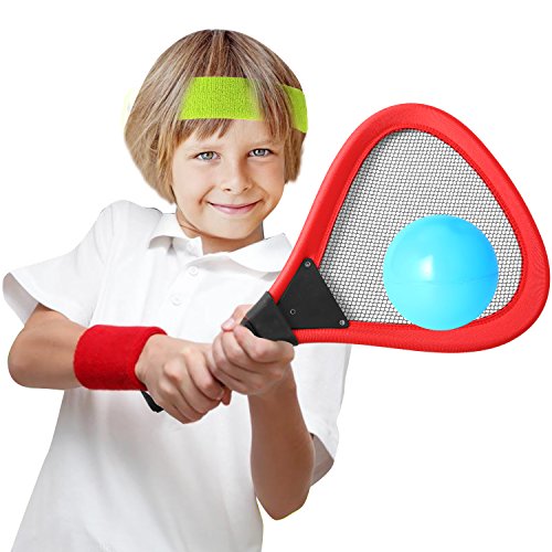 rainbow yuango Pack of 2 15'' Badminton Tennis Rackets Kit with 2 Balls Junior Sports Elastic Mesh Badminton Racquets Set for Kids Outdoors Play Game Toy(596-Red)