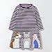 Girls Winter Dresses Cartoon Cat Dog Bird Applique Purple Striped Tunic Blouse,4T/110cm,6#purplecat