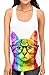 Junior's Nerdy Rainbow Cat Tee B820 PLY White Racerback Tank Top