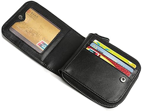 LANPAD Men's Genuine Leather Wallet Zip Round Fastening Vintage wallet with Fulfillment ID Coin Cards SD Holder (black)