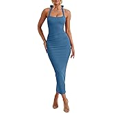 oten Women's Elegant Halter Backless Bodycon Maxi Dress Wedding Guest Formal Party Evening Long Dresses