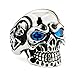 LINSION Vintage Skull Ring Stainless Steel Blue CZ Eyes Black Silver Tone Mens Jewerly 3A201