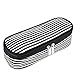 JEMIA Square Compartments Collection 1 Independent Zipper Chambers with Mesh Pockets Pencil Case (Black White Stripes, Canvas)