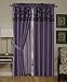 Chezmoi Collection 4-Piece Flocked Floral Faux Silk Window Curtain Set with Sheer Backing Valance , Violet/Black