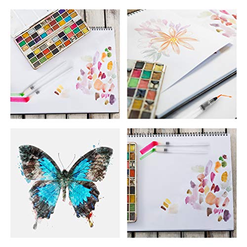 Water Coloring Brush Pens 6 Piece Set, Watercolor Painting Brushes with Flat & Round Tips for Watercolor Painting & Lettering