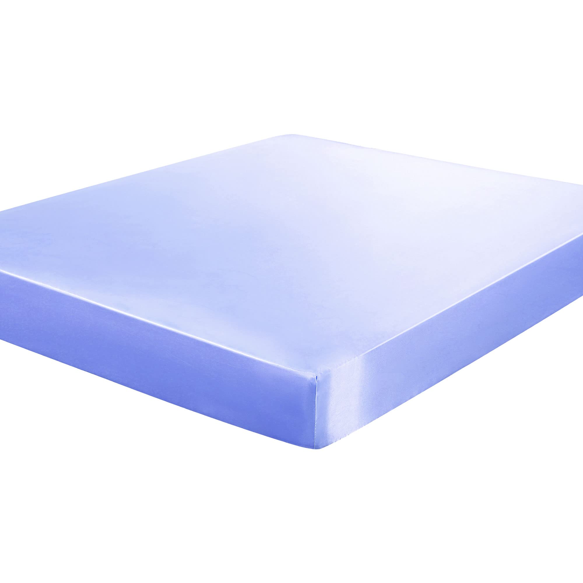 sourcing map Satin Fitted Sheet, Solid Silky 12" Deep Pocket Bed Sheet, Soft and Breathable Satin Bed Fitted Sheet Purple Double (138 x 190cm)