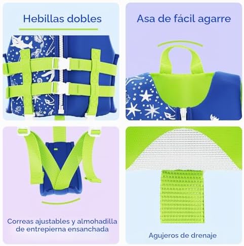 Colete de natação infantil, colete flutuante em neoprene com correia de segurança ajustável, melhoria da flutuabilidade na natação/1,5-4 anos/10-18 kg