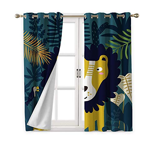 Cartoon Grommet Curtain Darkening Blackout Portrait Of A Lion In