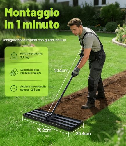 Leveling Rake Lawn Leveler Rake 204 x 76 x 25 cm Lawn Leveler Rake 2 in 1 Heavy Rake for Spreading Soil and Sand Rust Proof Finish for Garden