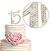 15 Cake Topper - Premium Gold Metal - 15th Birthday or Anniversary Party - Sparkly Rhinestone Quinceanera Cake Topper Decoration Makes a Great Centerpiece - Now Protected in a Box