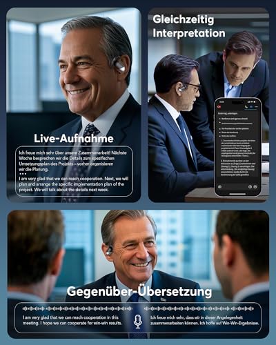 KI Übersetzer Kopfhörer Echtzeit - 198 Sprachen 3-in-1 Übersetzungsgerät, German-English Translator, AI-Übersetzungs-Ohrenhörer mit offenem Ohr- Klare Sprachübersetzung mit Ladecase für Reise & Lernen