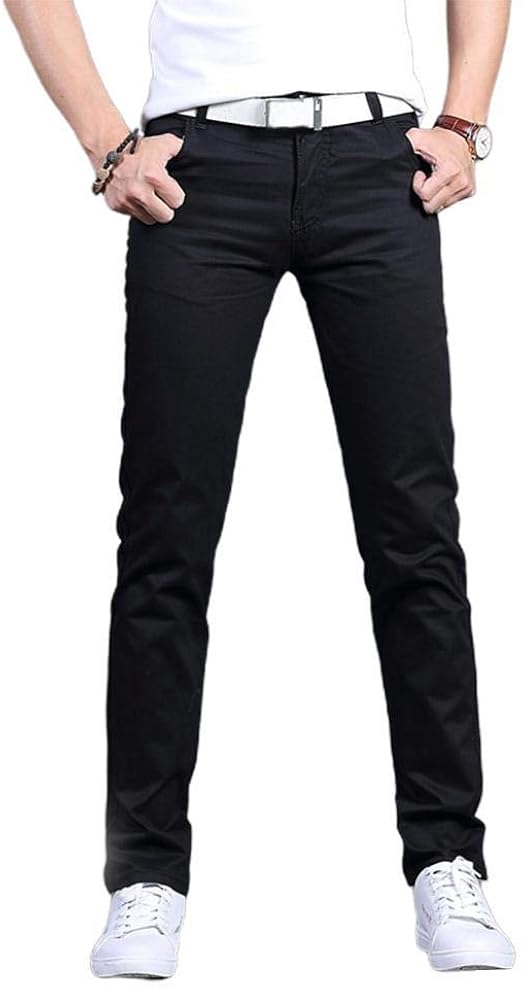 Mens Slim Fit Stretch Chino Trousers Cotton Blend Straight Trousers