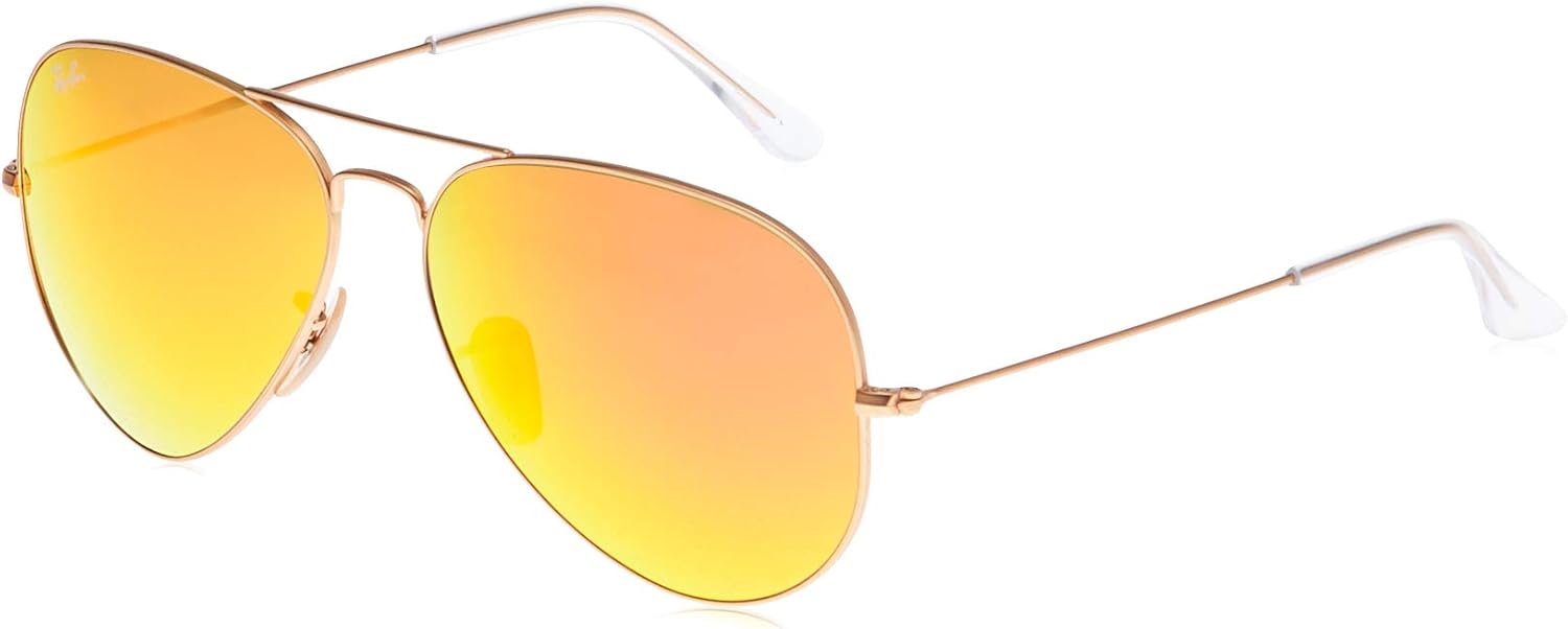 Ray-Ban RB3025 Classic Mirrored Aviator Sunglasses, Matte Gold/Green/Violet, 58 mm: Shoes