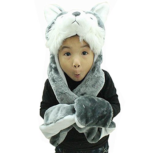 Hee Fly Plush Animal Winter Hats with Paws Type Wolf