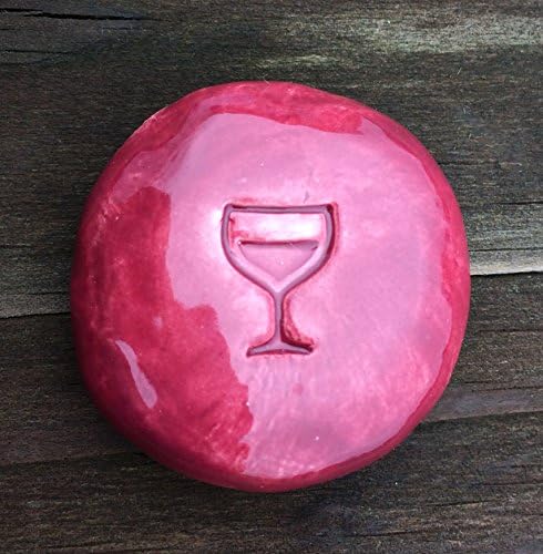 WINE GLASS Pocket Stone - Ceramic - Raspberry Red Art Glaze - Inspirational Art Piece by Inner Art Peace