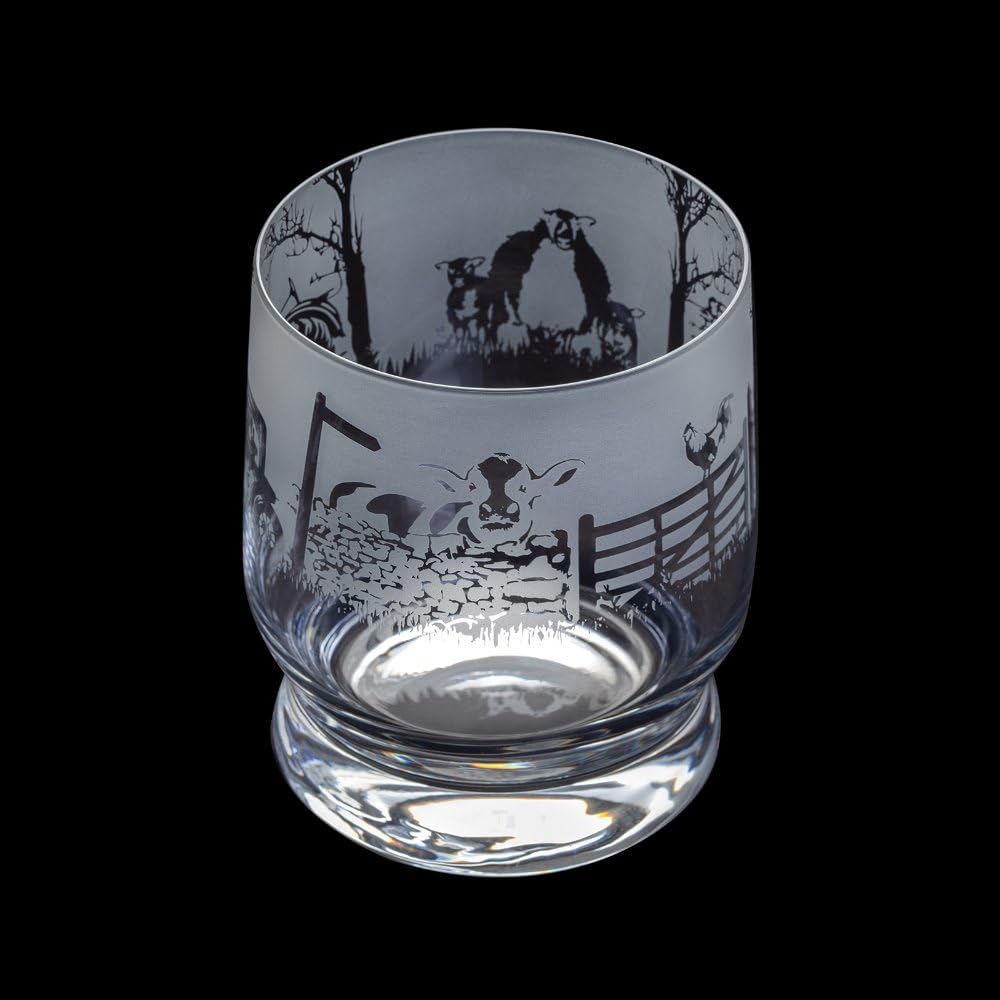 Dartington Crystal Aspect Tumbler Farm Scene, Single | Tumbler Glass | 100mm | 350ml | A Farm Themed Tumbler That Would Make a Great Gift for Any Lover of The Countryside | Gift for Family or Friends
