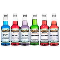 Hawaiian Shaved Ice 6 Flavor Sour Pack of Shaved Ice Syrup | Features Sour Snow Cone Syrup Flavors - Sour Cherry, Sour Grape, Sour Blue Raspberry, Sour Green Apple, Sour Watermelon & Sour Strawberry