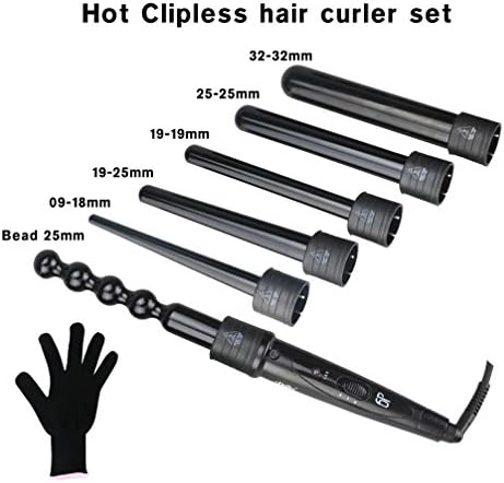 INMISS 5-in-1 Women Professional Salon Multifunction Hair Curler Hair Curling Wand Tourmaline Ceramic Hair Curling Iron with 6 Interchangeable Professional Barrels and Heat Resistant Glove
