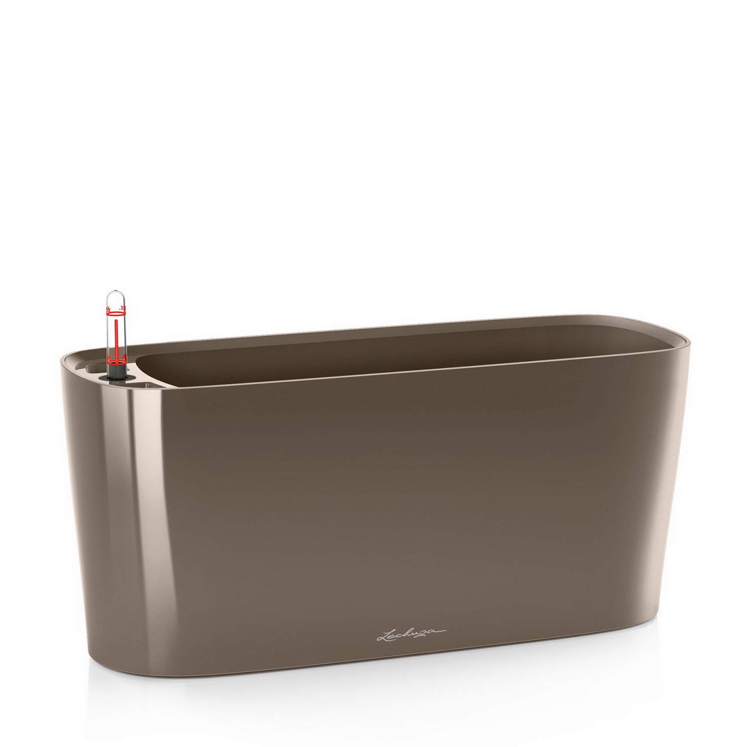 LECHUZA Self Watering Plant Pot Indoor DELTA 20 Plastic Flower Window Box Small Herb Planter without Drainage Hole H18 L40 W15 cm Shiny Taupe