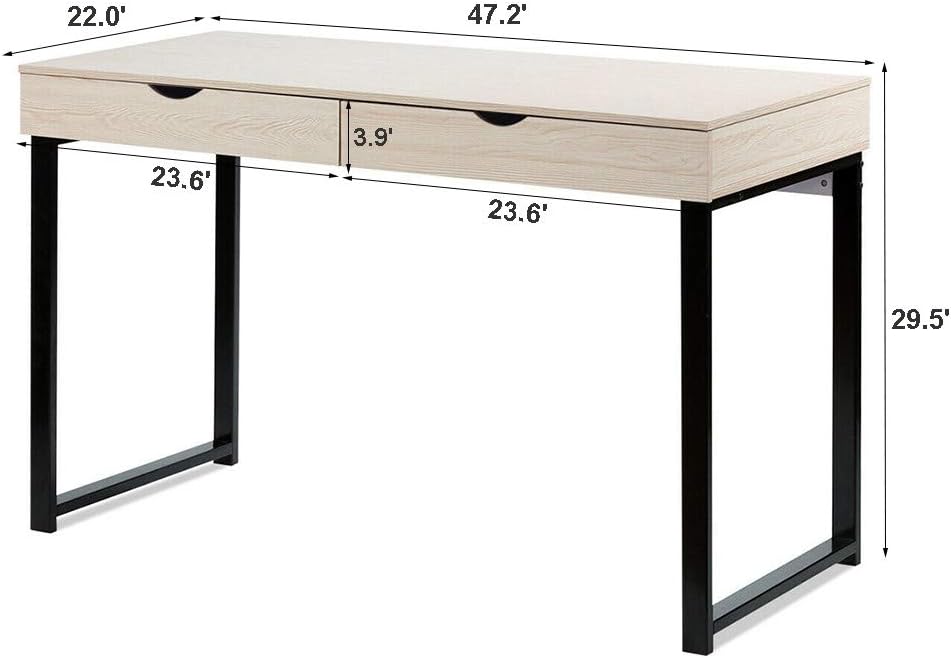 MORRAN Modern Computer Desk, Computer Table Laptop Office Desk Study Table Workstation with 2 Drawers for Home Office (White): Kitchen & Dining