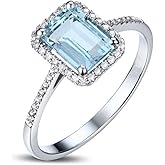 EUSJ Aquamarine Ring Sterling Silver Aquamarine Ring for Women Moissanite Engagement Rings Keepsake Ring for Women