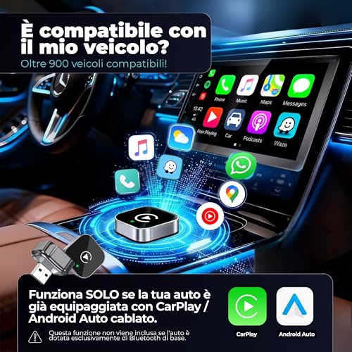 Tesorista Carplay Wireless 2 in 1 Mini 2026 Adapter, Android Auto Wireless with USB Plug & Play, Quick Reconnect ~3s, USB-A/USB-C and Hard Dongle for Hard Ports