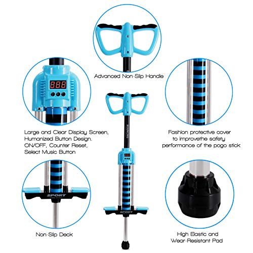 Super Safe Smart Counting Pogo Stick - First Beginner Bouncing Jumparoo with Music - Toy Jumping Sport for Little Children Boy & Girl Up to 150 Lbs