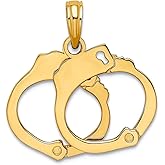 JewelryWeb 10k Gold 3-d Handcuffs Moveable Charm 19.3x13.95mm Wide Pendant Necklace for Women