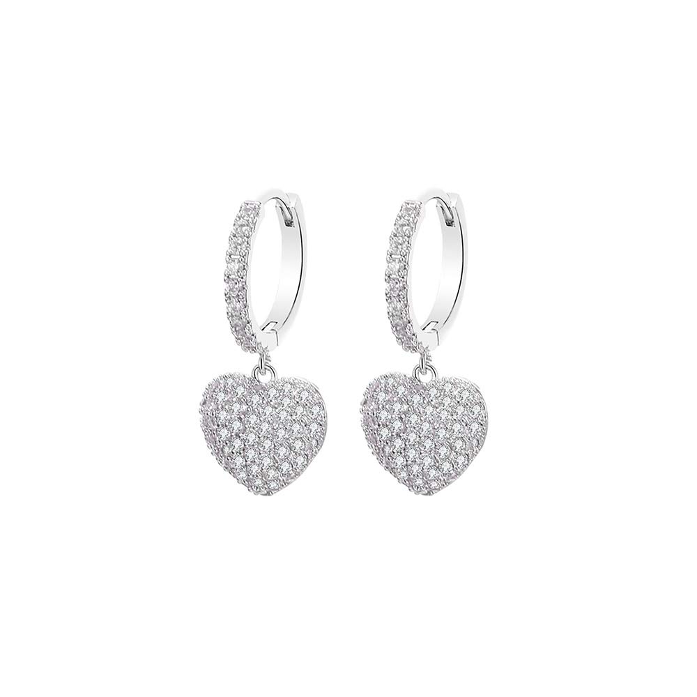 Silver Heart Hoop Earrings for Women, Hypoallergenic Lightweight Silver Heart Drop Earrings Shiny CZ Huggie Hoop Earrings